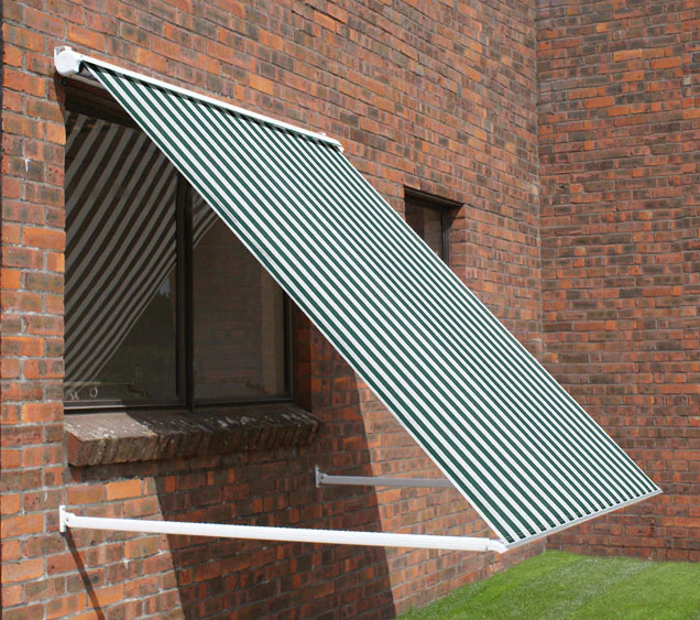 2.0m Half Cassette Drop Arm Awning, Green and White Stripe