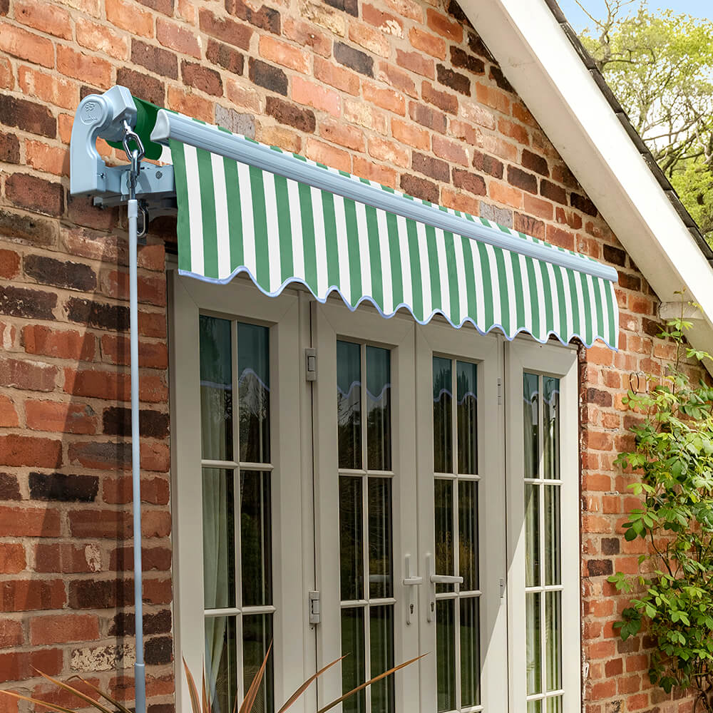 2.0m Standard Manual Awning, Green and White Even Stripe - Image 4