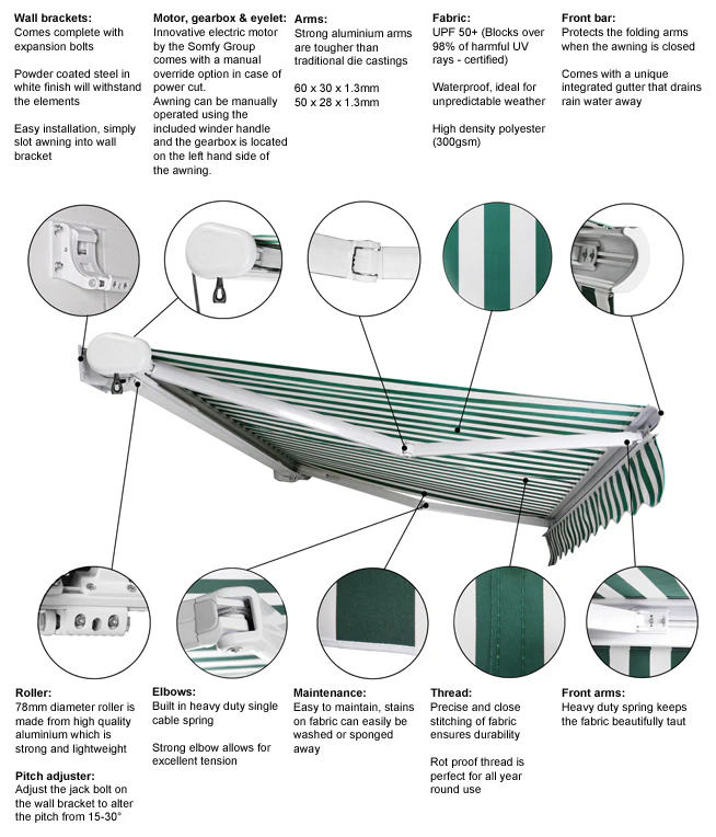 3.5m Full Cassette Electric Awning, Multi Stripe - Image 3