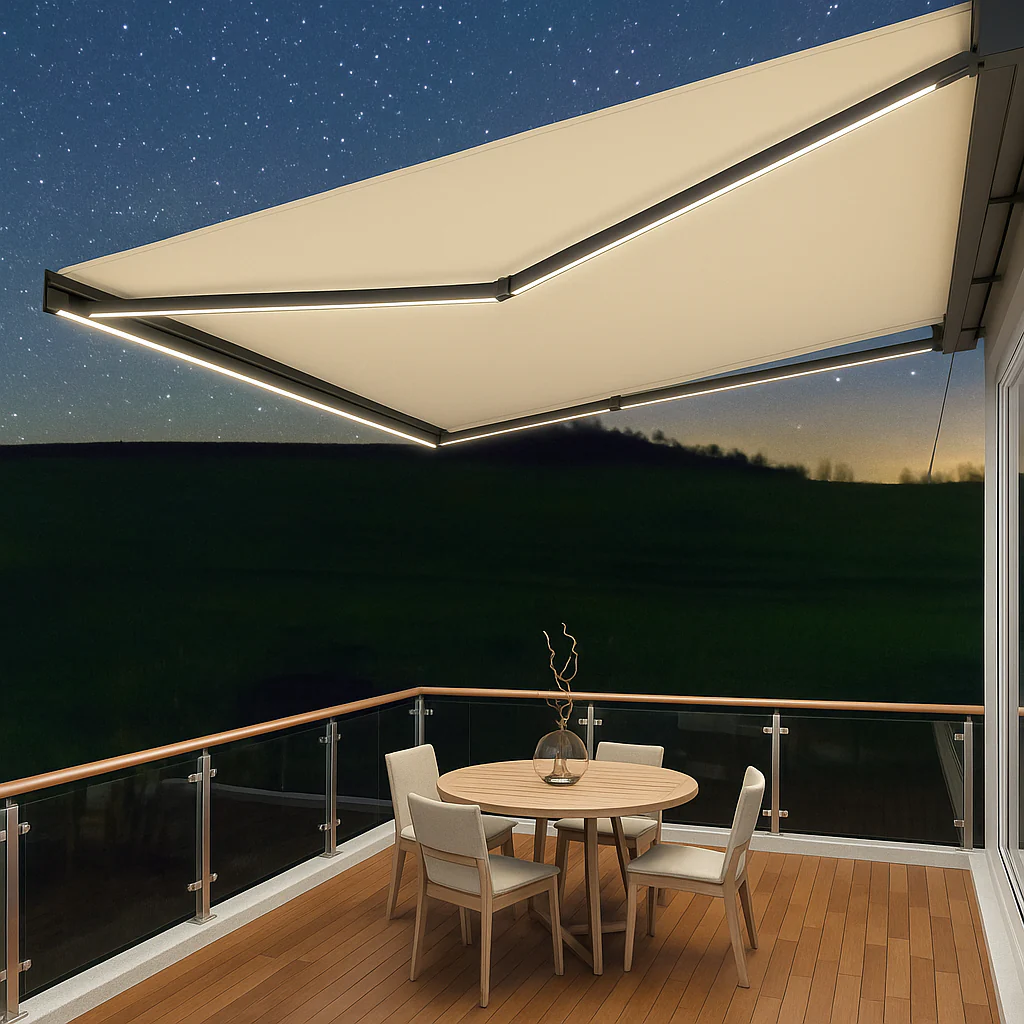 2.5M Deluxe Wireless Full Cassette Electric Awning With Lights (Charcoal Cassette) | Ivory - Image 9
