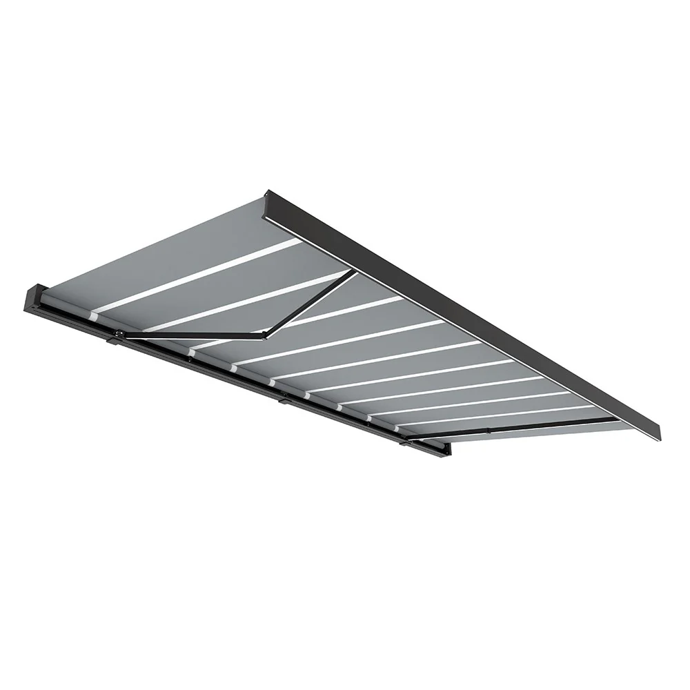 5.0M Deluxe Wireless Full Cassette Electric Awning With Lights (Charcoal Cassette) | Pin Stripe Grey - Image 7