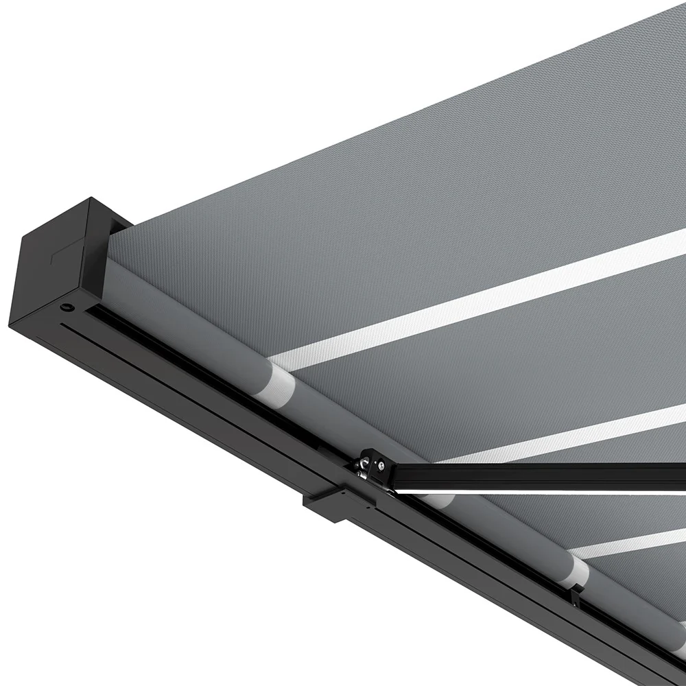 5.0M Deluxe Wireless Full Cassette Electric Awning With Lights (Charcoal Cassette) | Pin Stripe Grey - Image 8