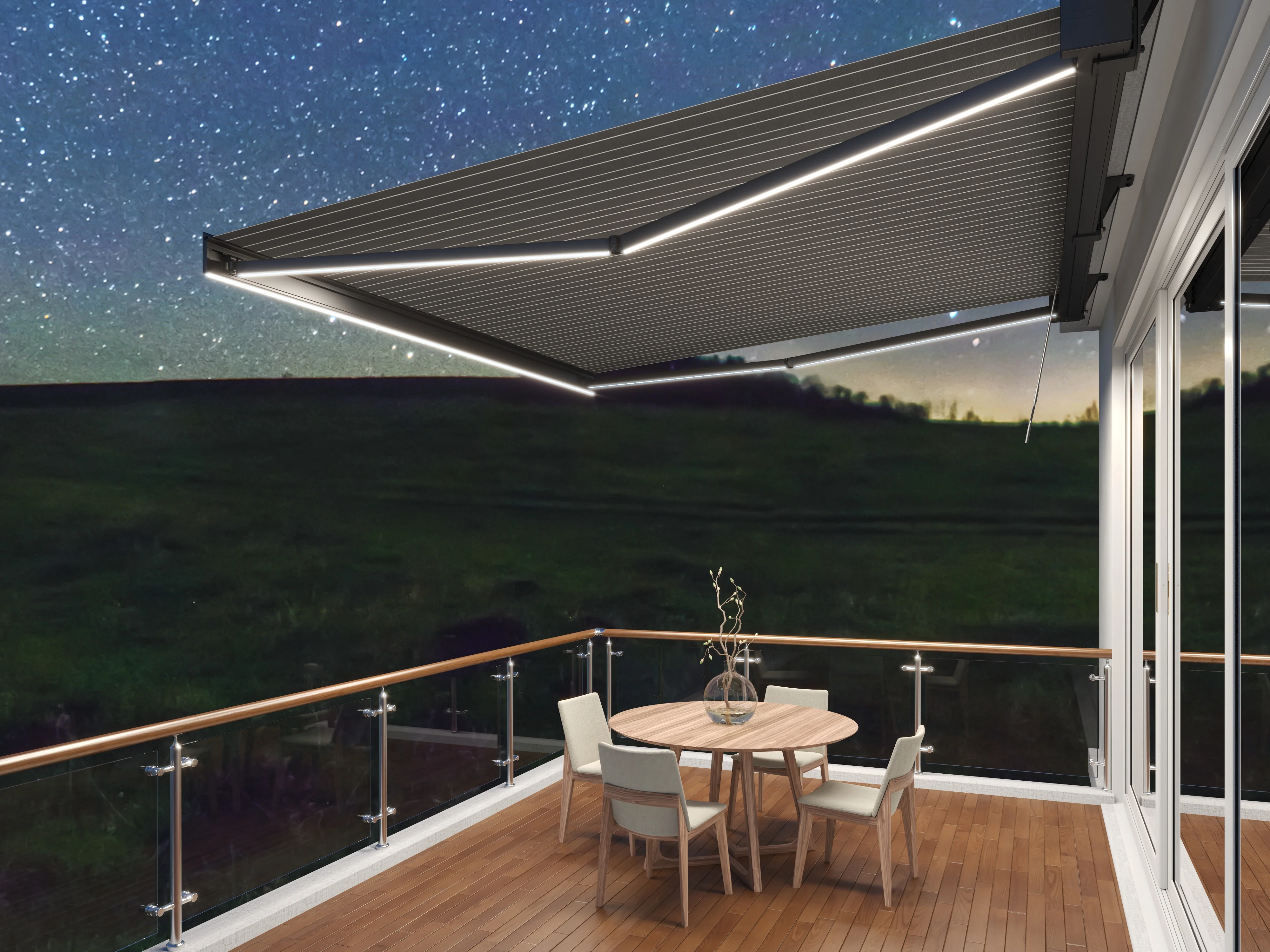 5.0M Deluxe Wireless Full Cassette Electric Awning With Lights (Charcoal Cassette) | Pin Stripe Grey - Image 9