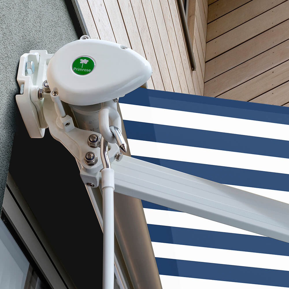 5.0m Half Cassette Electric Awning, Blue and White Stripe - Image 4