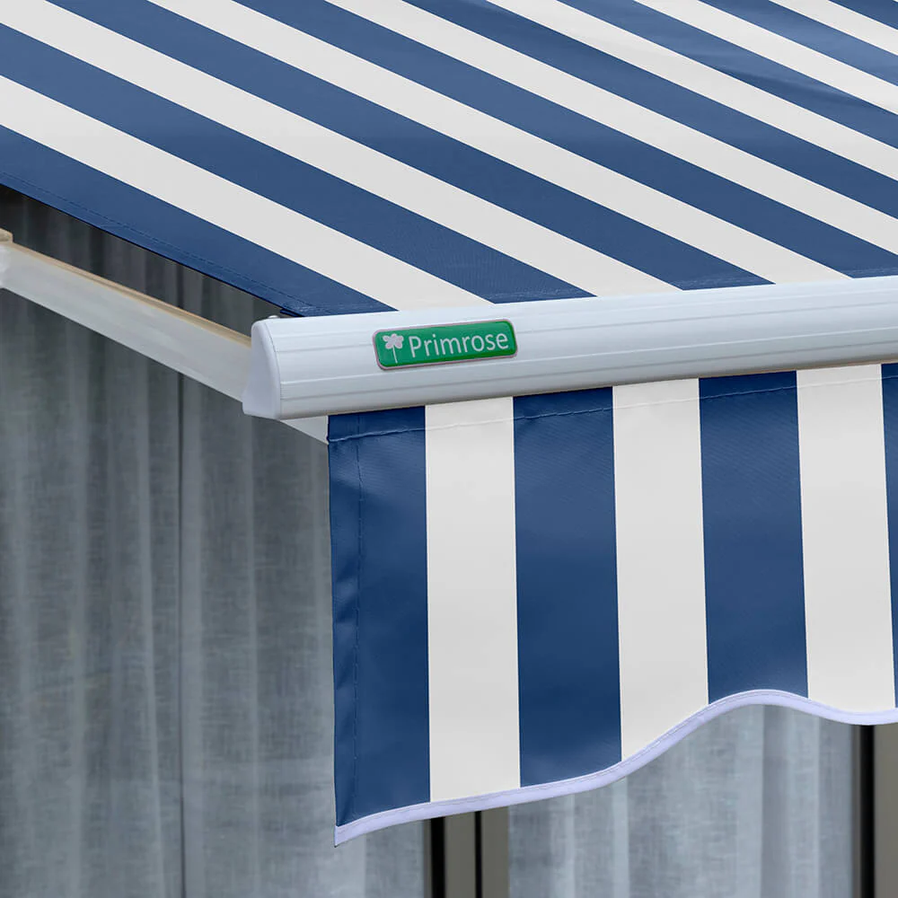 5.0m Half Cassette Electric Awning, Blue and White Stripe - Image 5