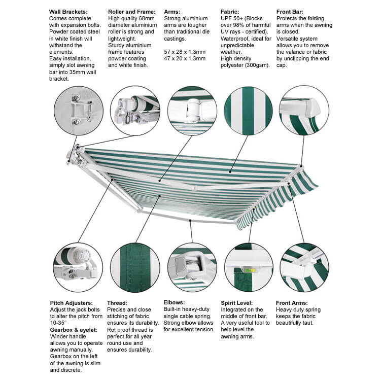 4m Budget Manual Plain Green Awning (Charcoal Cassette) - Image 3