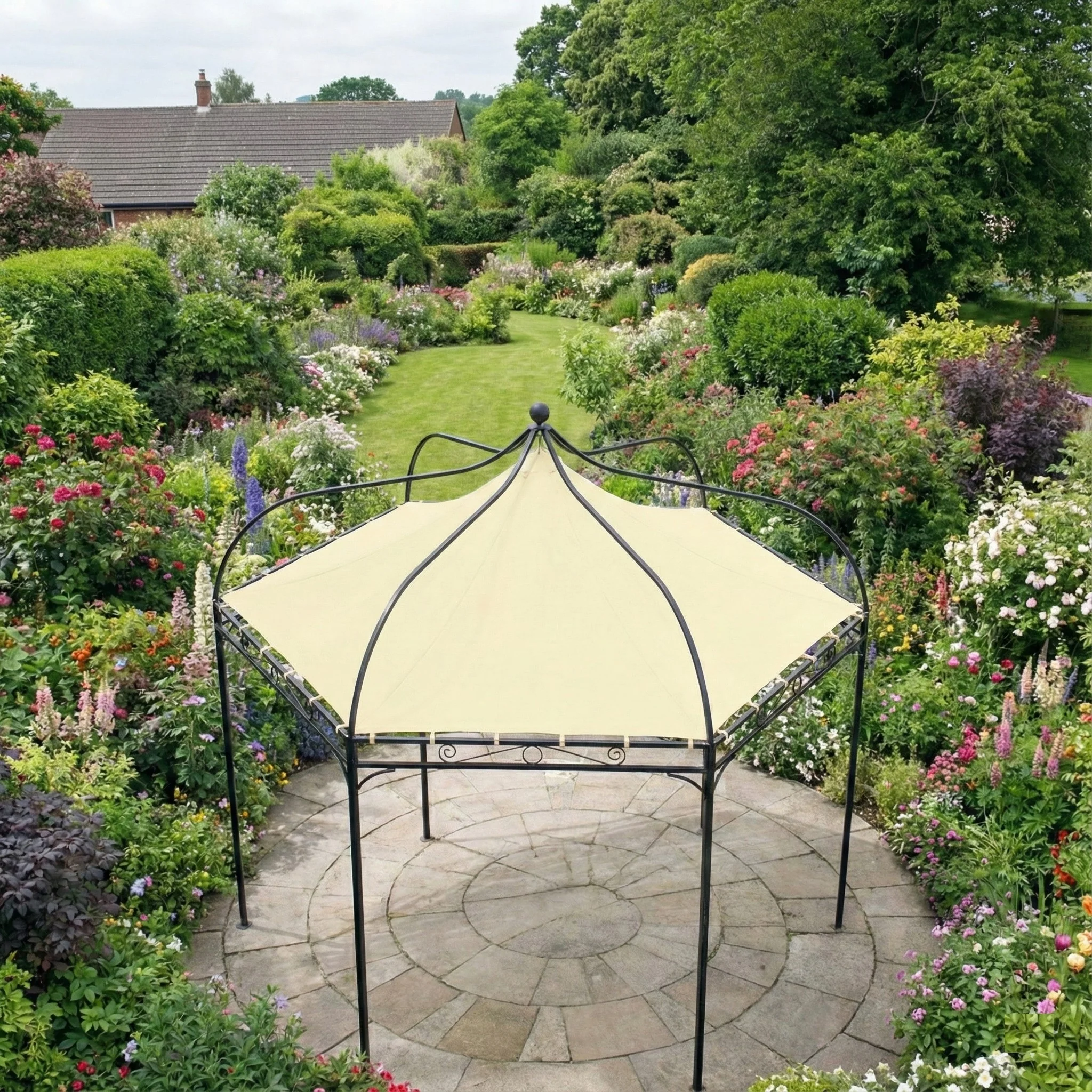 Harlington Deluxe Steel Frame Gazebo With Roof Canopy In Ivory - Image 4