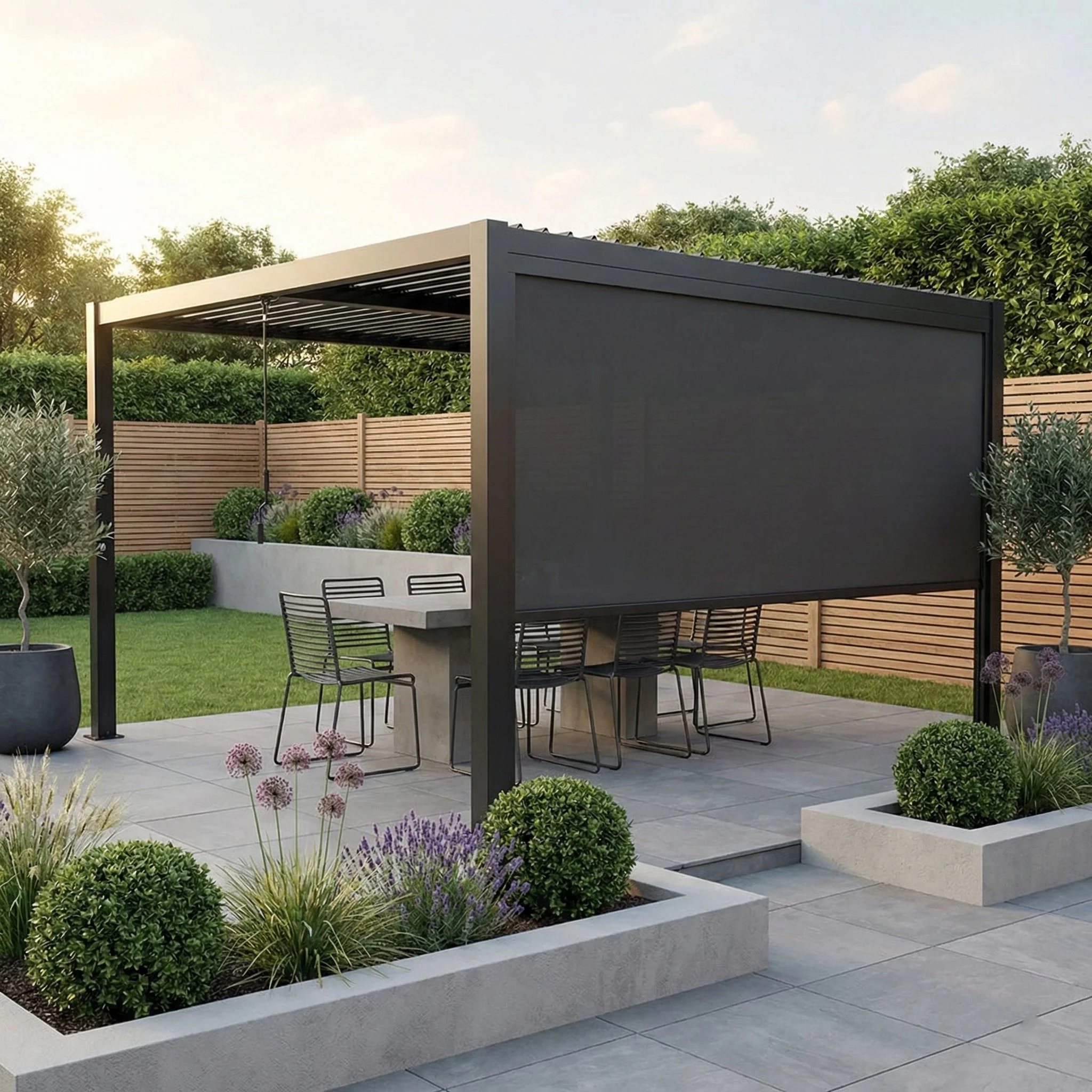 Single Charcoal Pulldown Side Shade for 3x3m, 3x4m & 6x3m Deluxe Pergola - Image 2