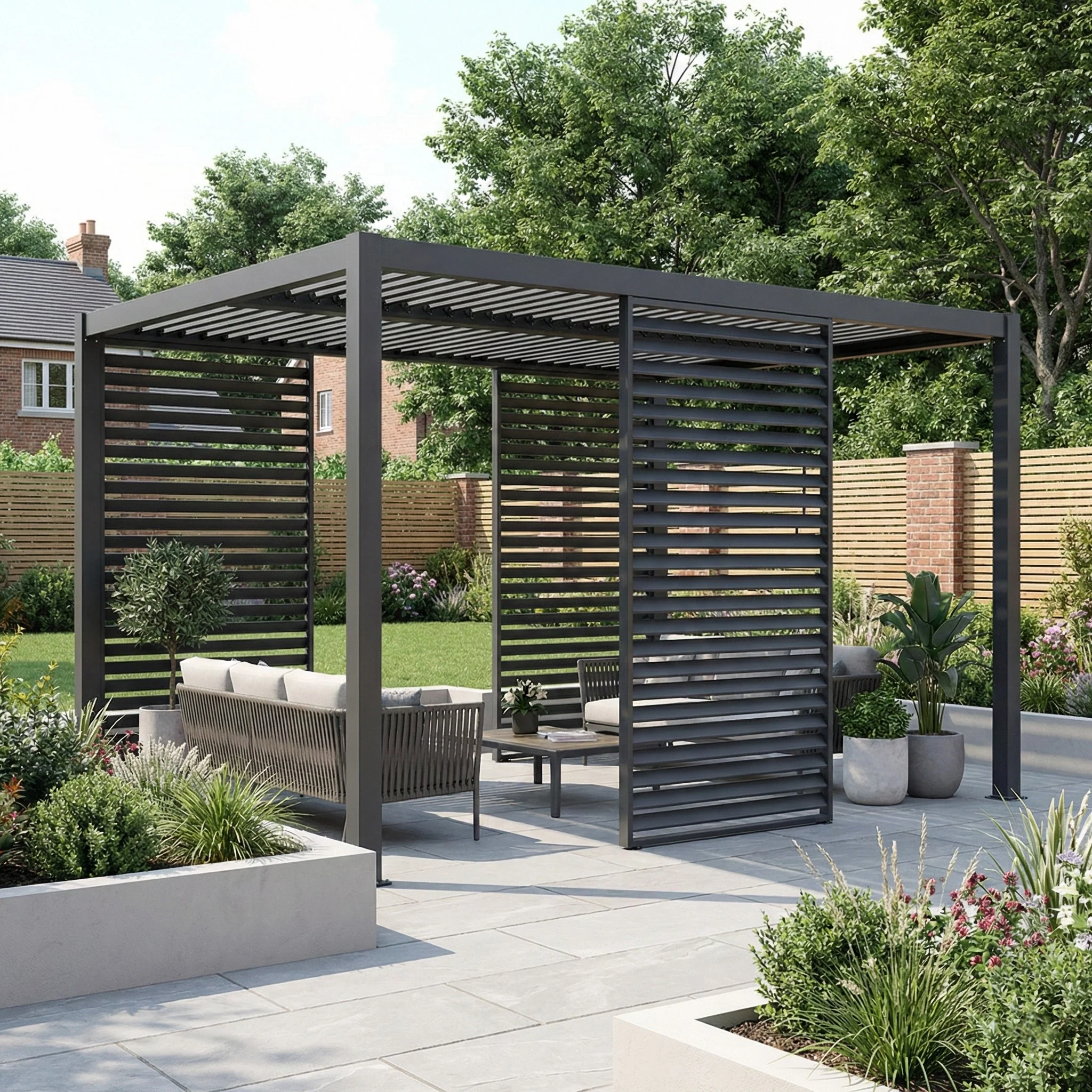 Single Pergola Fixed Louvre Wall Panel For 3m Side By Primrose Living - Image 2
