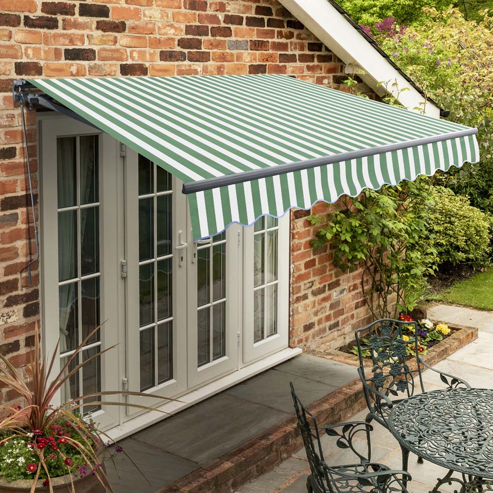 3m Standard Manual Green and White Awning (Charcoal Cassette)